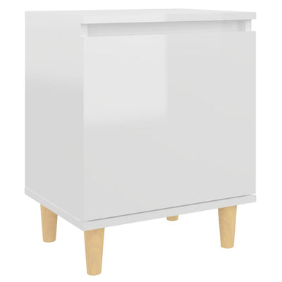 Bed Cabinets Solid Wood Legs 2 pcs High Gloss White 40x30x50 cm