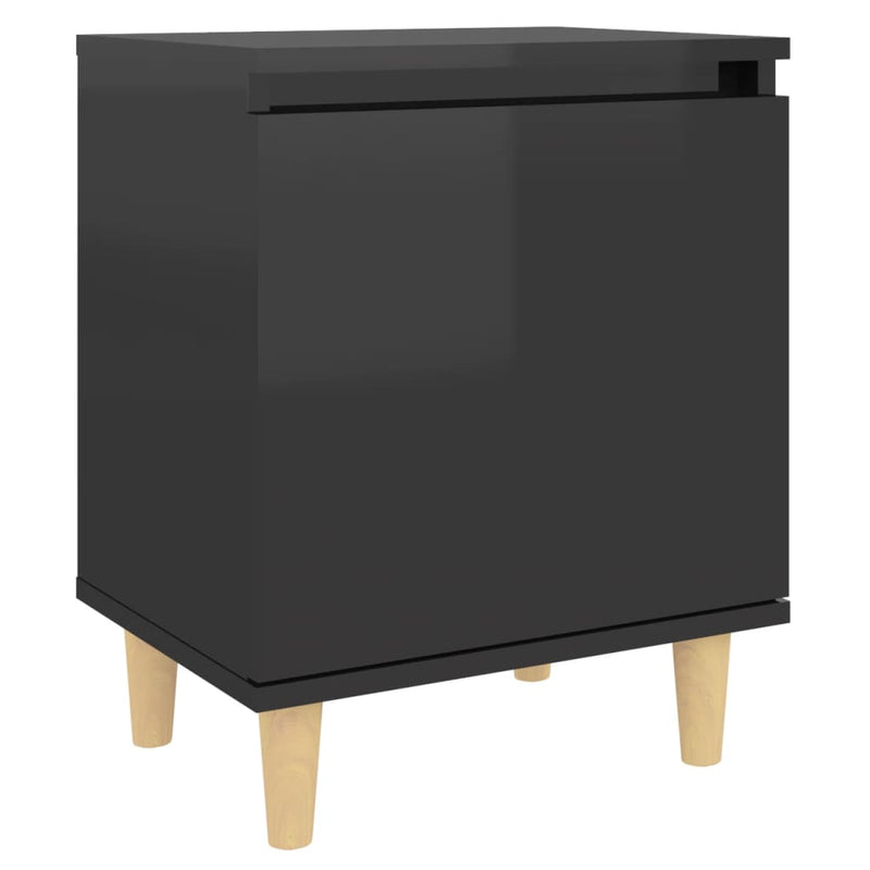Bed Cabinets Solid Wood Legs 2 pcs High Gloss Black 40x30x50 cm