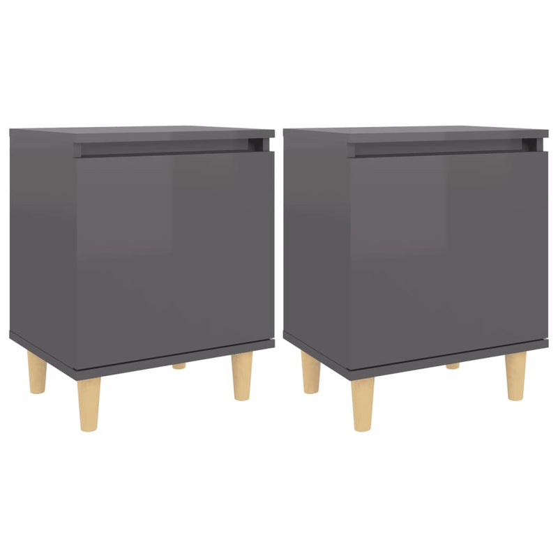 Bed Cabinets Solid Wood Legs 2 pcs High Gloss Grey 40x30x50 cm - Payday Deals