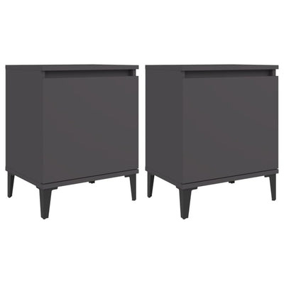 Bed Cabinets with Metal Legs 2 pcs Grey 40x30x50 cm