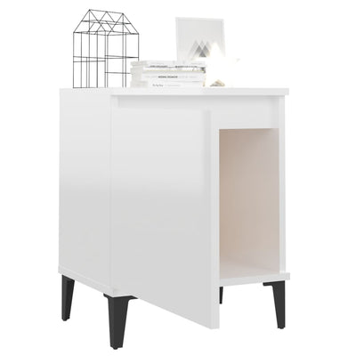 Bed Cabinet with Metal Legs High Gloss White 40x30x50 cm