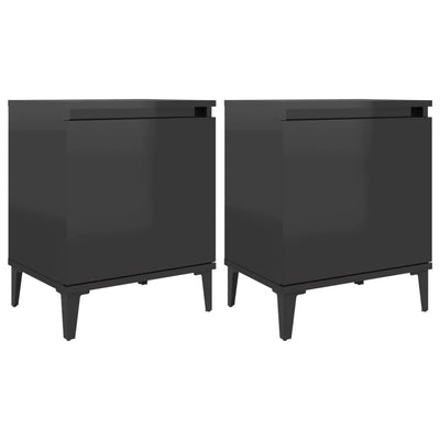 Bed Cabinets with Metal Legs 2 pcs High Gloss Black 40x30x50 cm - Payday Deals