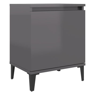 Bed Cabinet with Metal Legs High Gloss Grey 40x30x50 cm