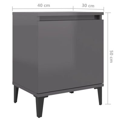 Bed Cabinet with Metal Legs High Gloss Grey 40x30x50 cm