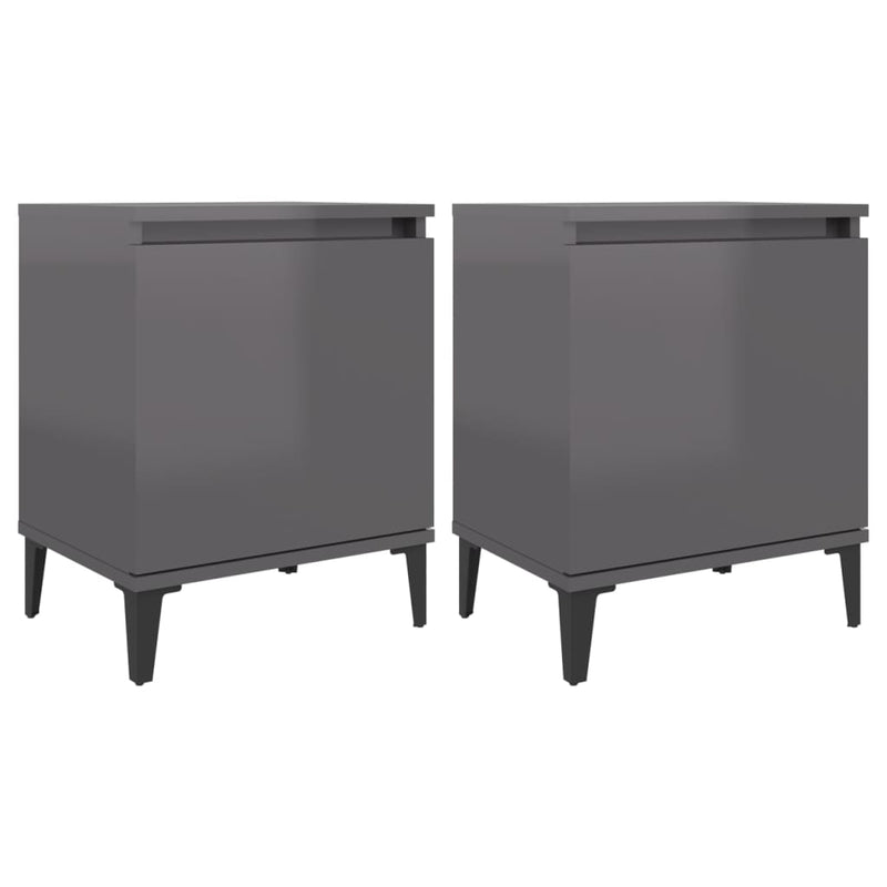 Bed Cabinets with Metal Legs 2 pcs High Gloss Grey 40x30x50 cm