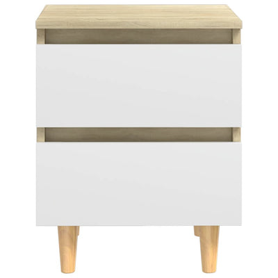Bed Cabinet & Solid Pinewood Legs White & Sonoma Oak 40x35x50cm