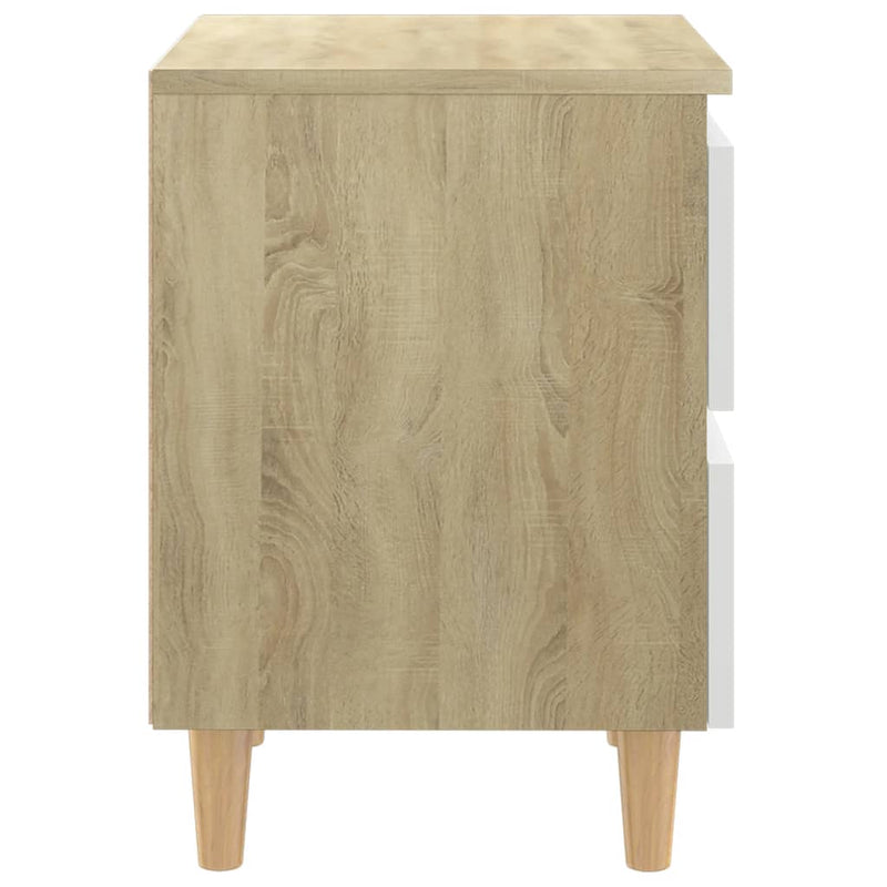 Bed Cabinet & Solid Pinewood Legs White & Sonoma Oak 40x35x50cm