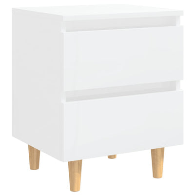 Bed Cabinet & Solid Pinewood Legs High Gloss White 40x35x50 cm