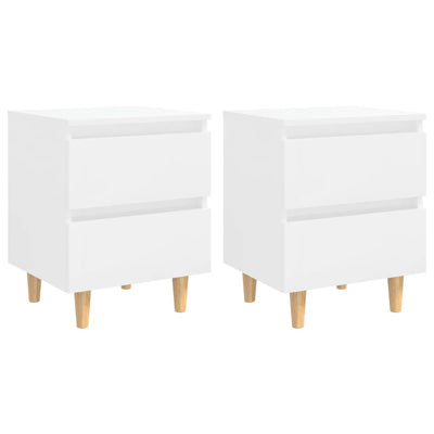Bed Cabinets & Pinewood Legs 2 pcs High Gloss White 40x35x50cm