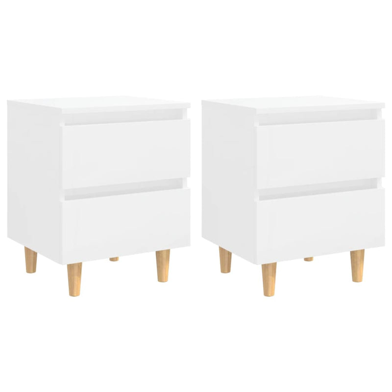Bed Cabinets & Pinewood Legs 2 pcs High Gloss White 40x35x50cm