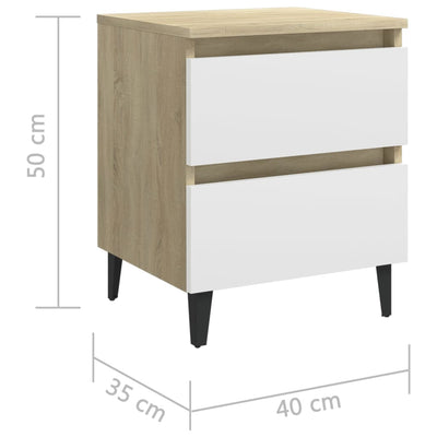 Bed Cabinet White and Sonoma Oak 40x35x50 cm Chipboard