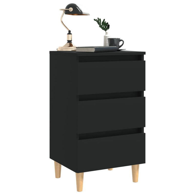 Bed Cabinet with Solid Wood Legs Black 40x35x69 cm - Payday Deals