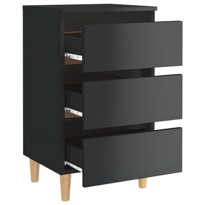Bed Cabinet with Solid Wood Legs High Gloss Black 40x35x69 cm