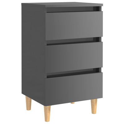Bed Cabinets & Wood Legs 2 pcs High Gloss Grey 40x35x69cm