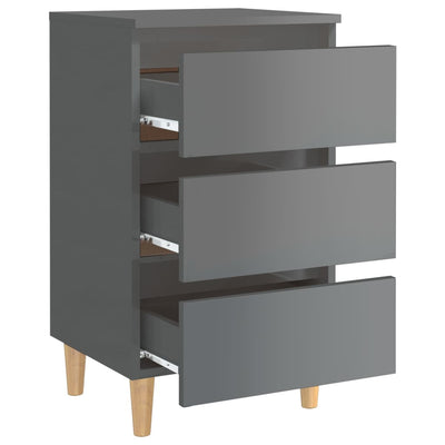 Bed Cabinets & Wood Legs 2 pcs High Gloss Grey 40x35x69cm