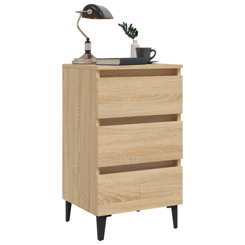 Bed Cabinet with Metal Legs Sonoma Oak 40x35x69 cm