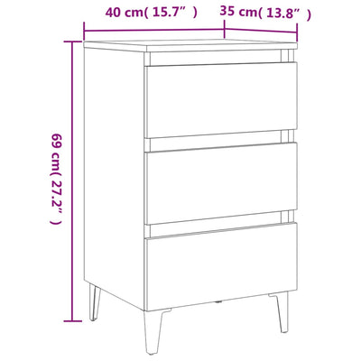 Bed Cabinet with Metal Legs Sonoma Oak 40x35x69 cm