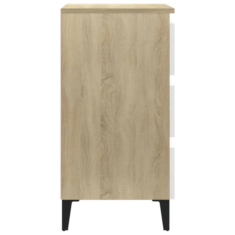 Bed Cabinet with Metal Legs White and Sonoma Oak 40x35x69 cm