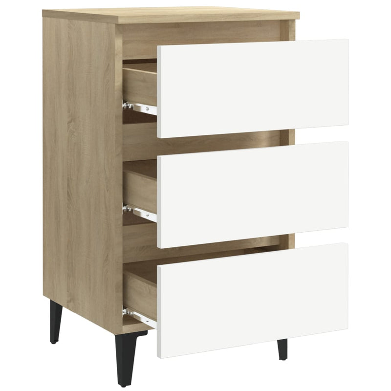 Bed Cabinet with Metal Legs White and Sonoma Oak 40x35x69 cm
