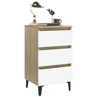 Bed Cabinet with Metal Legs 2 pcs White and Sonoma Oak 40x35x69 cm