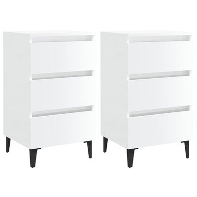 Bed Cabinet with Metal Legs 2 pcs High Gloss White 40x35x69 cm