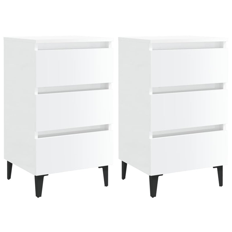 Bed Cabinet with Metal Legs 2 pcs High Gloss White 40x35x69 cm