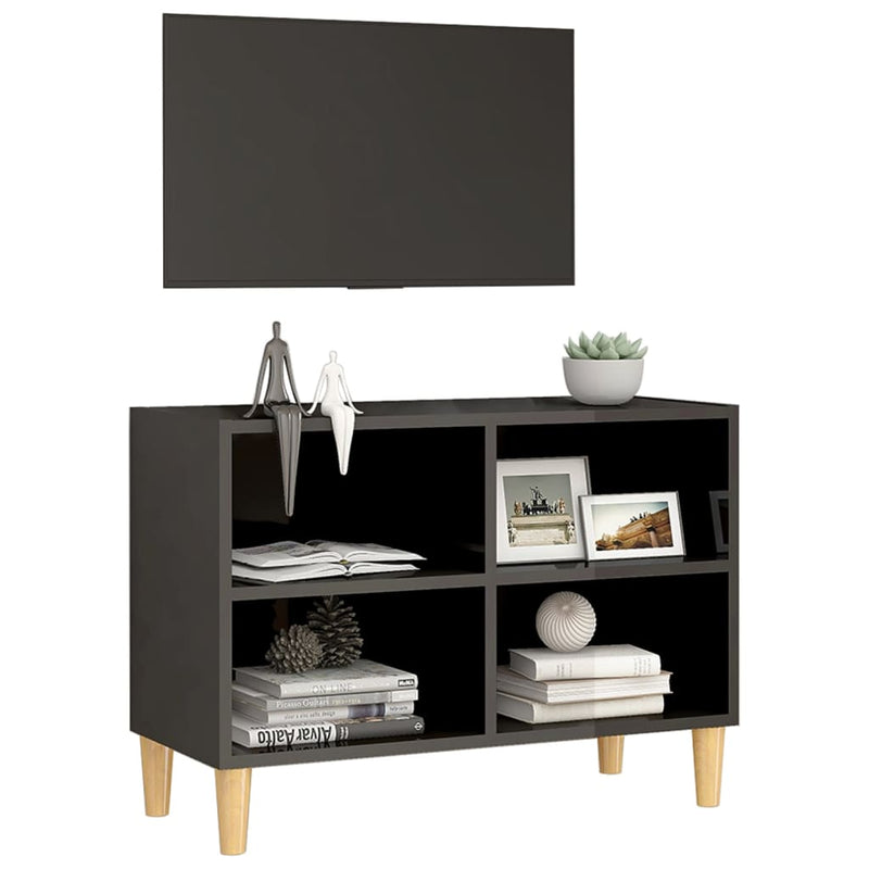 TV Cabinet with Solid Wood Legs High Gloss Grey 69.5x30x50 cm - Payday Deals