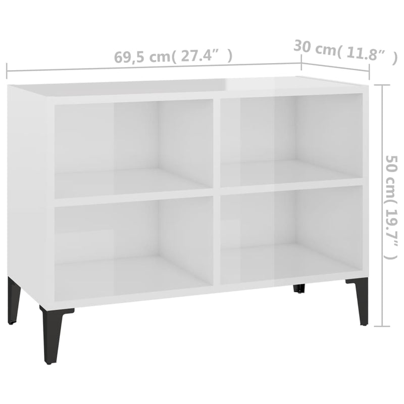 TV Cabinet with Metal Legs High Gloss White 69.5x30x50 cm - Payday Deals