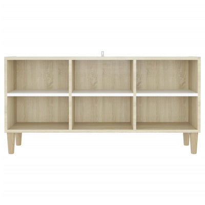 TV Cabinet with Solid Wood Legs White and Sonoma Oak 103.5x30x50 cm