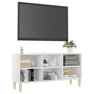 TV Cabinet with Solid Wood Legs High Gloss White 103.5x30x50 cm - Payday Deals