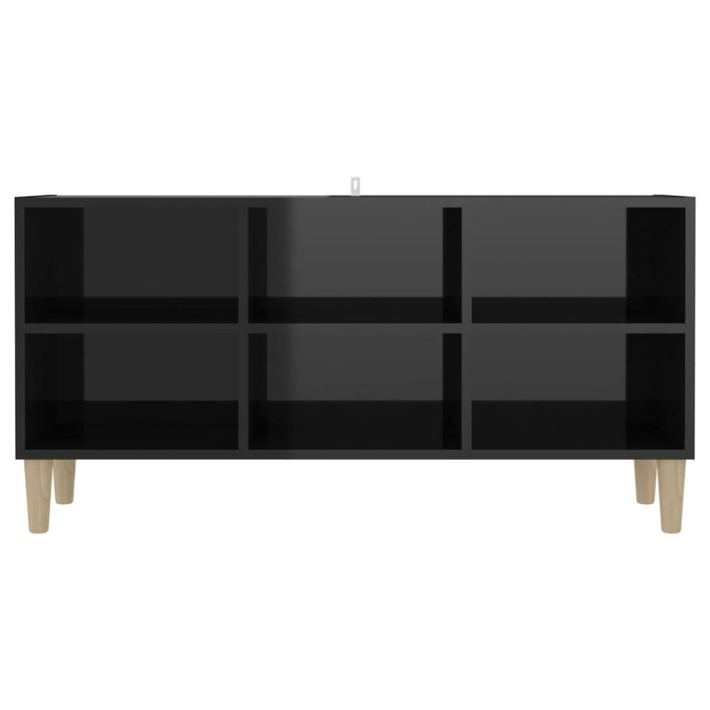 TV Cabinet with Solid Wood Legs High Gloss Black 103.5x30x50 cm - Payday Deals