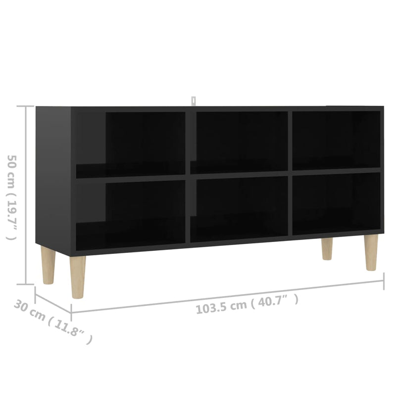 TV Cabinet with Solid Wood Legs High Gloss Black 103.5x30x50 cm - Payday Deals