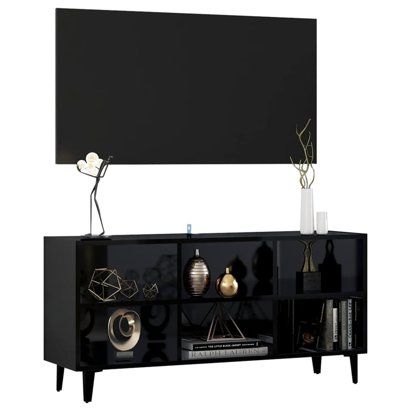 TV Cabinet with Metal Legs High Gloss Black 103.5x30x50 cm - Payday Deals