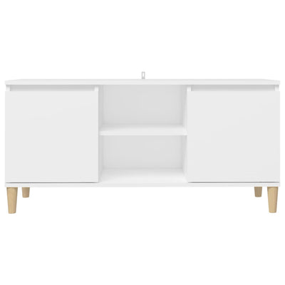 TV Cabinet with Solid Wood Legs White 103.5x35x50 cm