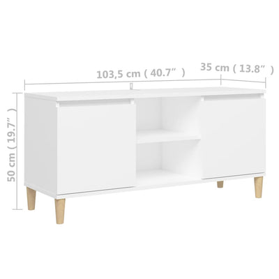 TV Cabinet with Solid Wood Legs White 103.5x35x50 cm