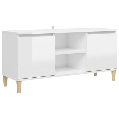 TV Cabinet & Solid Wood Legs High Gloss White 103.5x35x50 cm - Payday Deals
