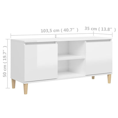 TV Cabinet & Solid Wood Legs High Gloss White 103.5x35x50 cm - Payday Deals