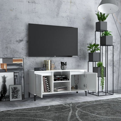 TV Cabinet with Metal Legs High Gloss White 103.5x35x50 cm