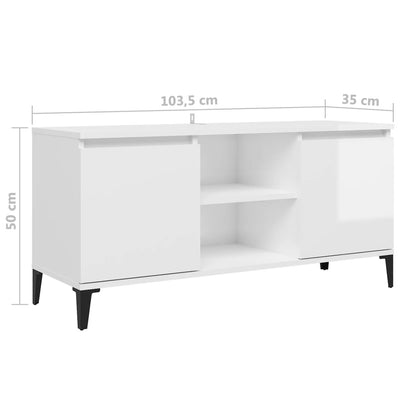 TV Cabinet with Metal Legs High Gloss White 103.5x35x50 cm