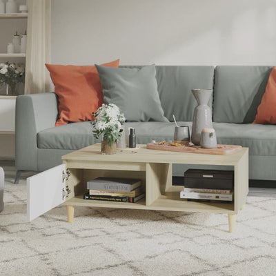 Coffee Table White and Sonoma Oak 90x60x35 cm Chipboard - Payday Deals