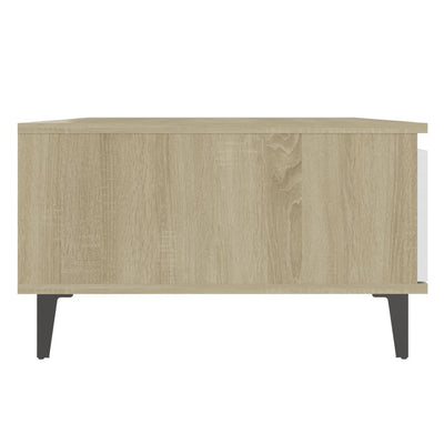 Coffee Table White and Sonoma Oak 90x60x35 cm Chipboard
