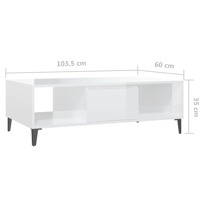 Coffee Table High Gloss White 103.5x60x35 cm Chipboard