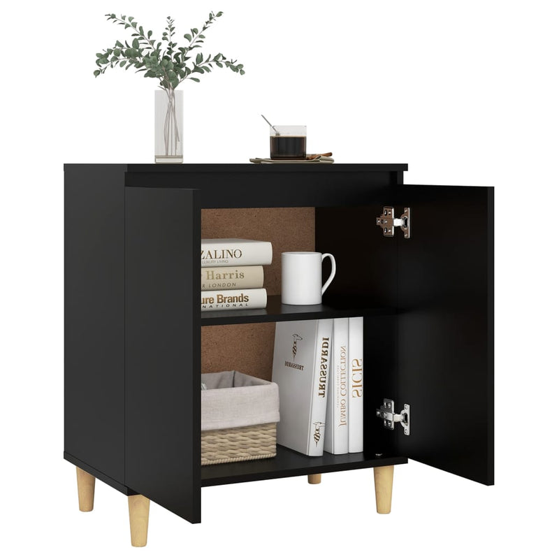 Sideboard with Solid Wood Legs Black 60x35x70 cm Chipboard - Payday Deals