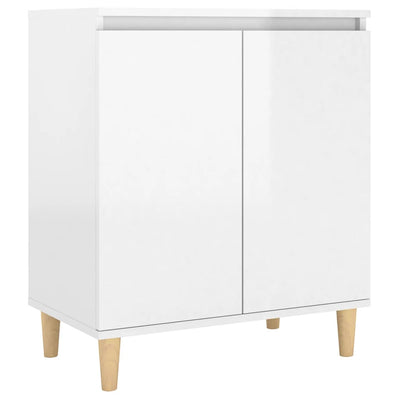 Sideboard&Solid Wood Legs High Gloss White 60x35x70cm Chipboard