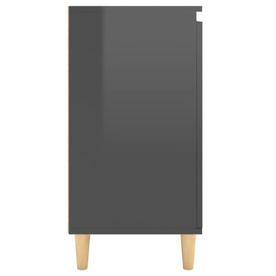 Sideboard&Solid Wood Legs High Gloss Grey 60x35x70 cm Chipboard
