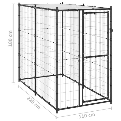 Outdoor Dog Kennel Steel with Roof 110x220x180 cm