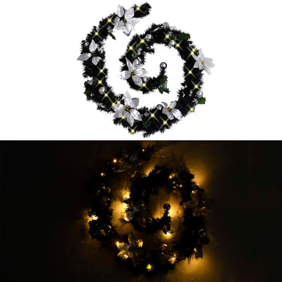 Christmas Garland with LED Lights Black 2.7 m PVC
