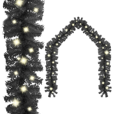 Christmas Garland with LED Lights 20 m Black