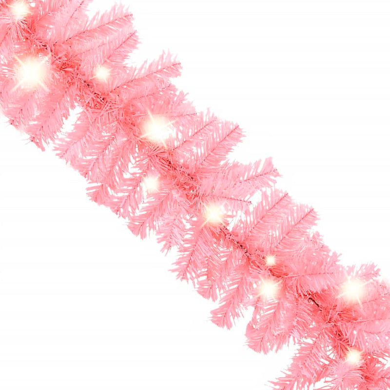 Christmas Garland with LED Lights 10 m Pink