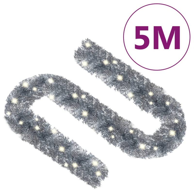 Christmas Garland with LED Lights 5 m Silver
